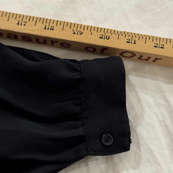 True Vintage Flowy Dressy Top Black Stripe Semi-Sheer Bow Tie Neck Blouse S/M - Picture 7 of 9